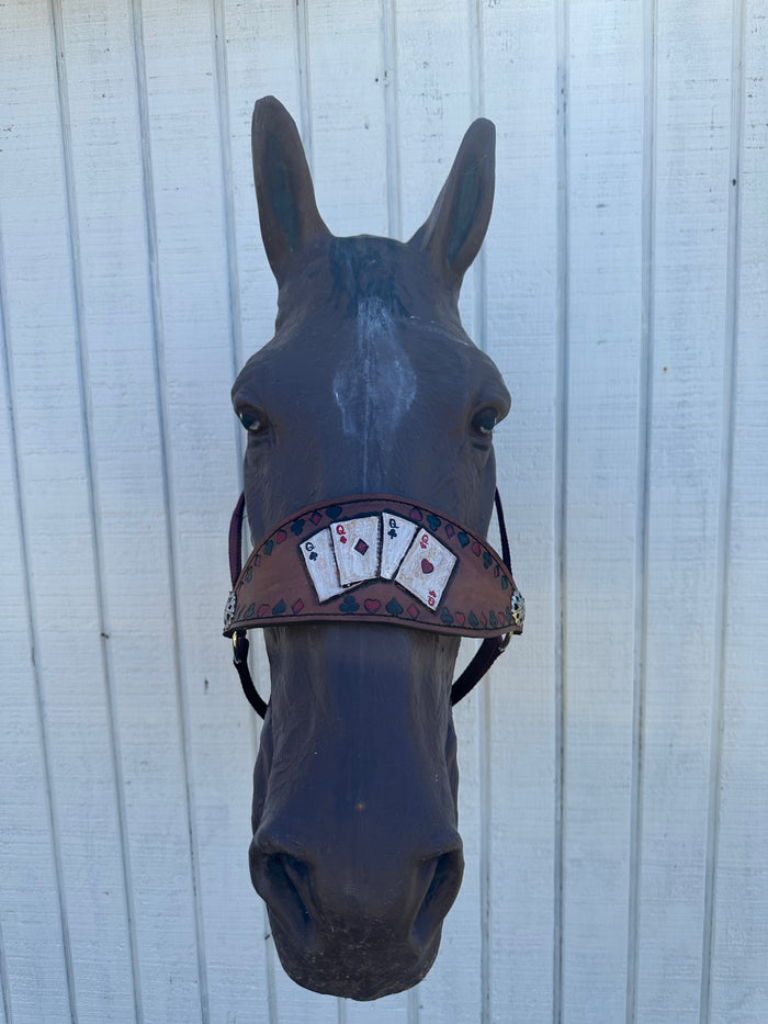 Poker Cards  bronc noseband burgundy nylon horse halter