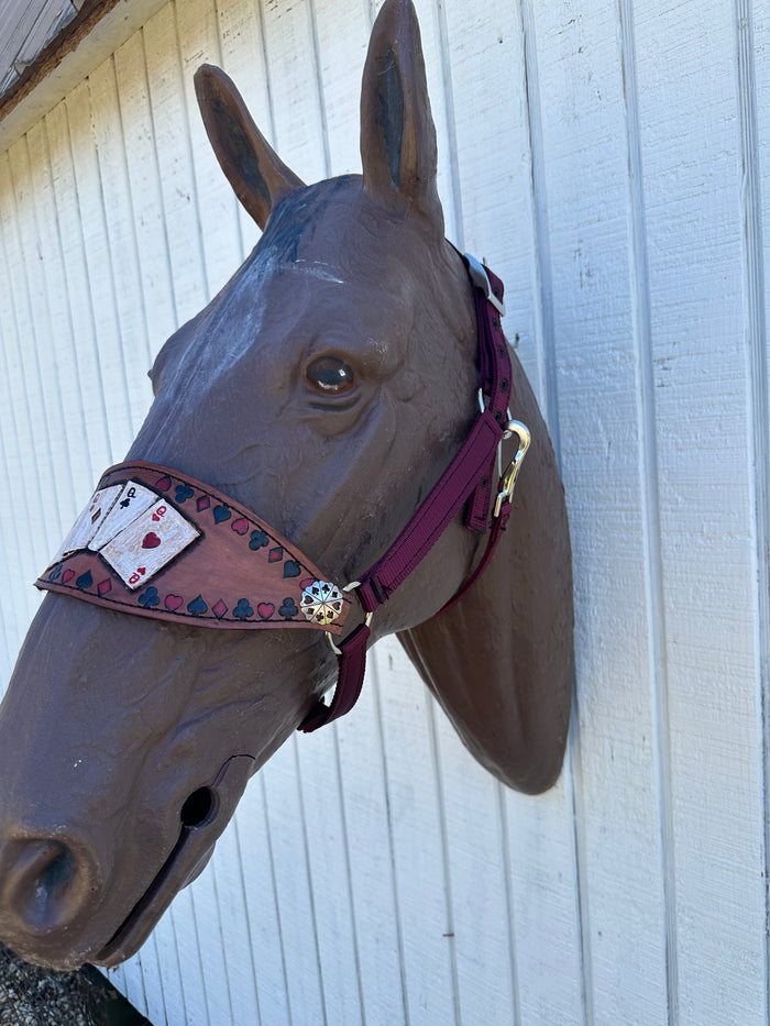 Poker Cards  bronc noseband burgundy nylon horse halter