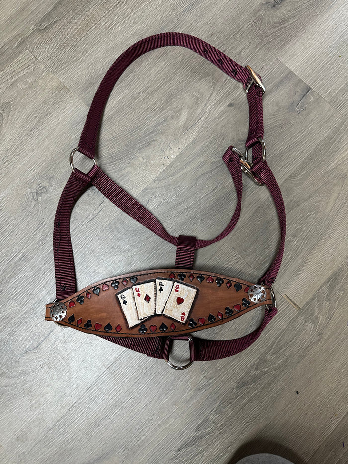 Poker Cards  bronc noseband burgundy nylon horse halter