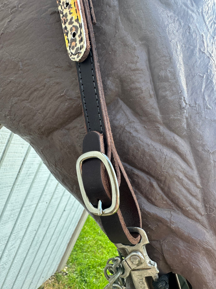 Butter soft cheetah sunflower leather one ear  Headstall with quick change buckles horse size