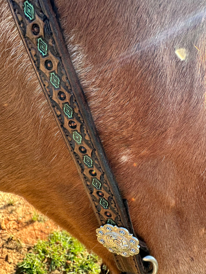 Hand painted and tooled  leather Headstall horse size