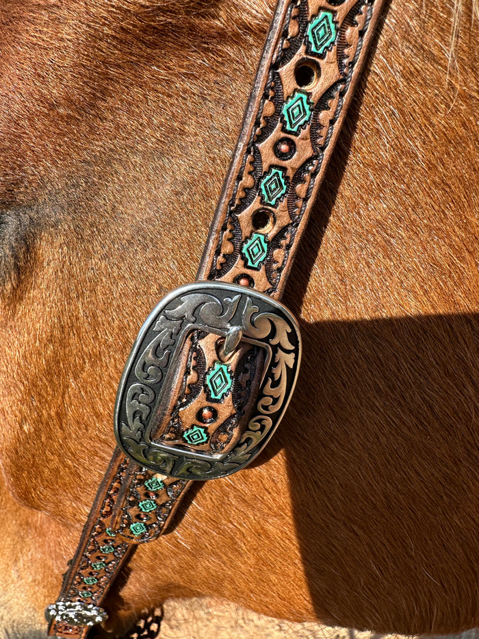 Hand painted and tooled  leather Headstall horse size