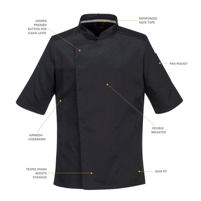 Airback Pro Chefs Jacket **Short Sleeves** Black