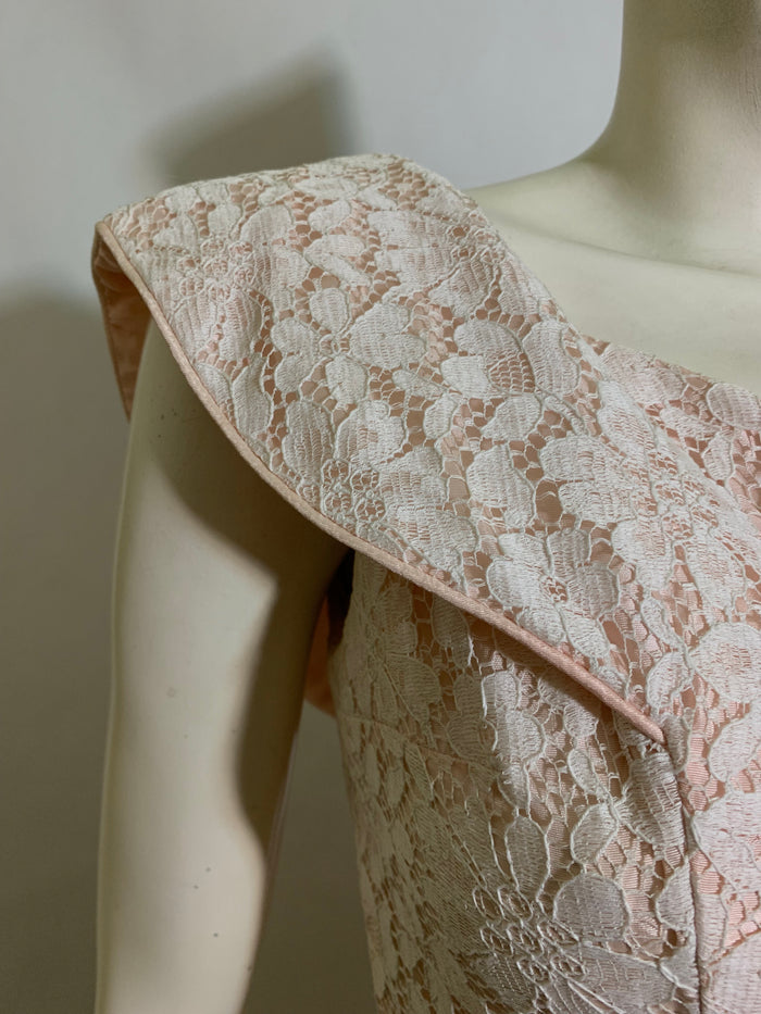 Baby Pink Lace Full Skirt Dress with Bow Back circa 1960s