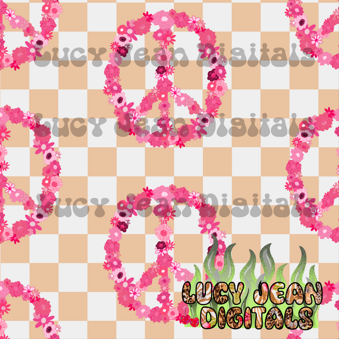 Beige and white checkered peace sign Seamless File