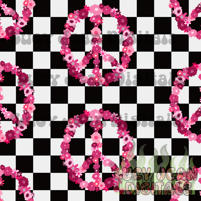 Black and white checkered peace sign Seamless File