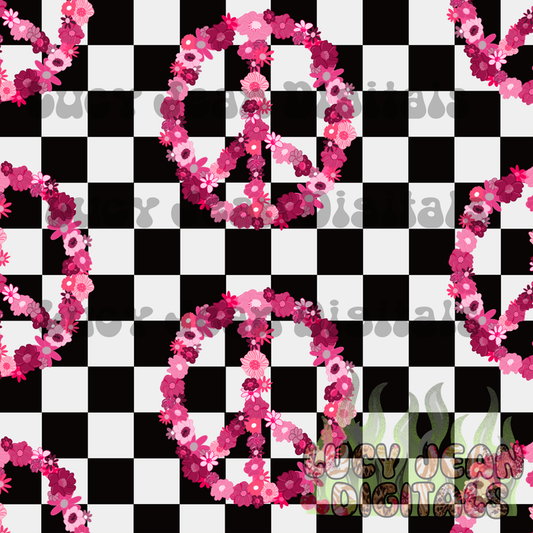 Black and white checkered peace sign Seamless File