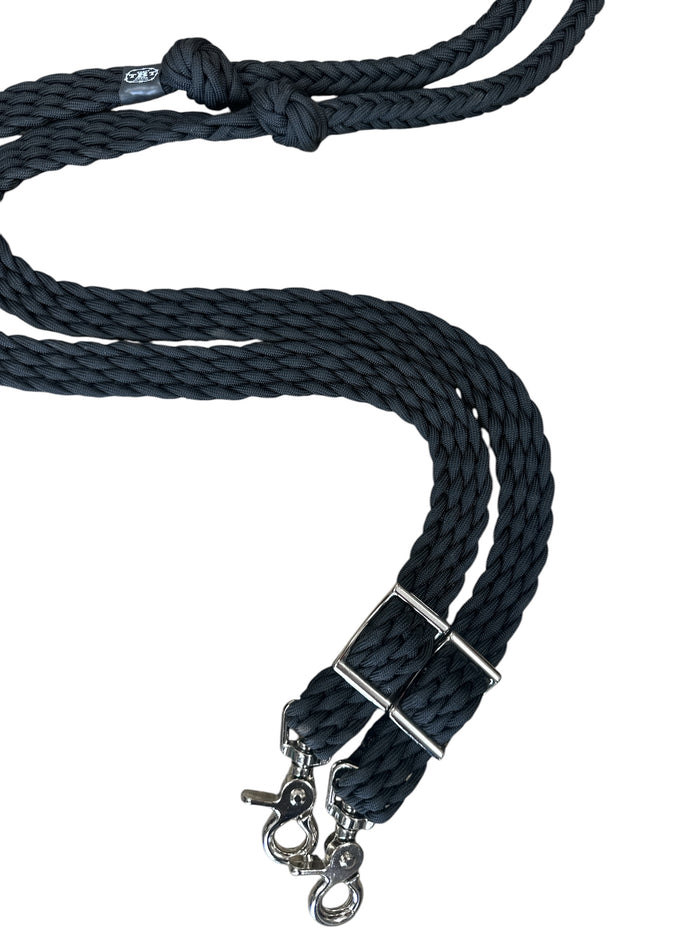 Black  Barrel Reins, Round with grip knots