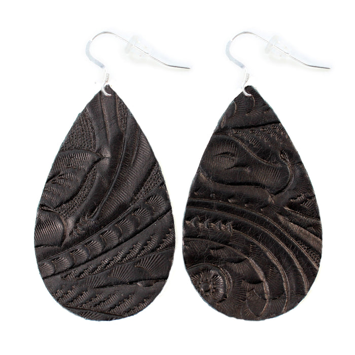 Black Leather Drop Earring