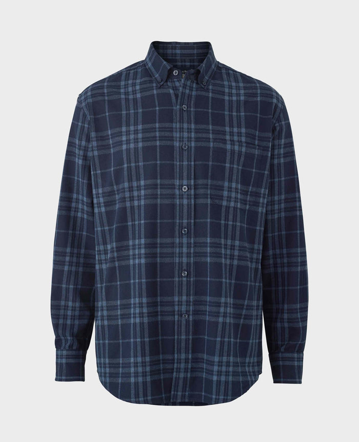Men's Blue Brushed Cotton Check Classic Fit Button-Down Casual Shirt mannequin shot