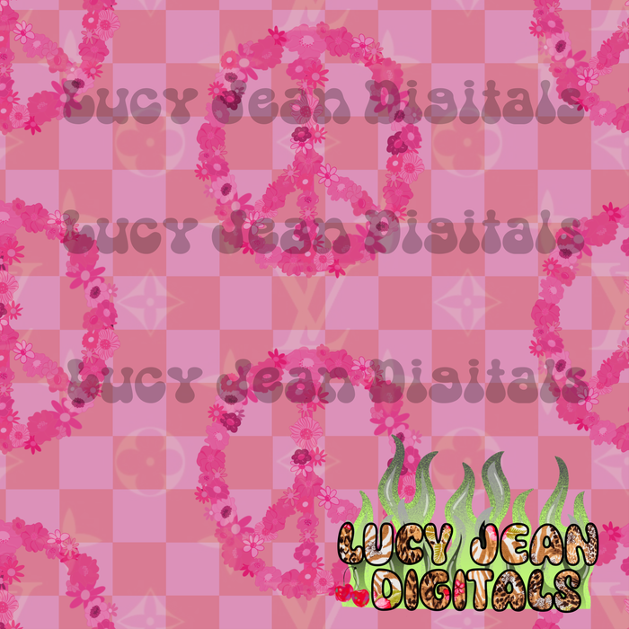Boujee Pink checkered peace sign Seamless File