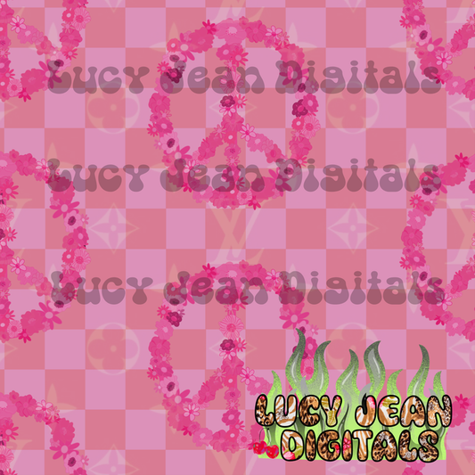 Boujee Pink checkered peace sign Seamless File