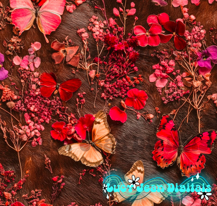 Brown cow hide Butterflies Seamless file
