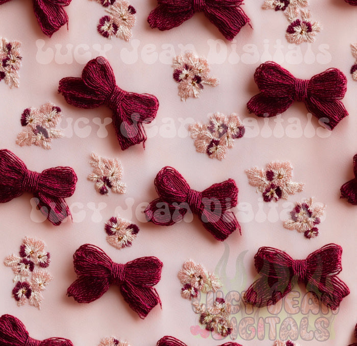 Burgundy embroidery Bows Seamless File