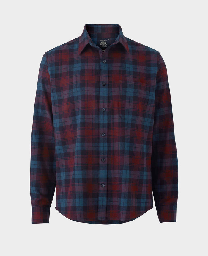 Men's Burgundy Blue Brushed Cotton Check Slim Fit Casual Shirt mannequin shot