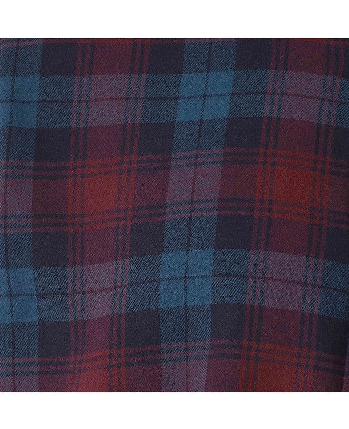 Men's Burgundy Blue Brushed Cotton Check Slim Fit Casual Shirt fabric detail