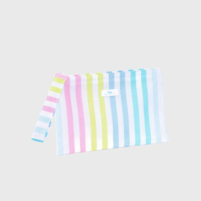 Striped shirt with colorful pattern on a light gray background