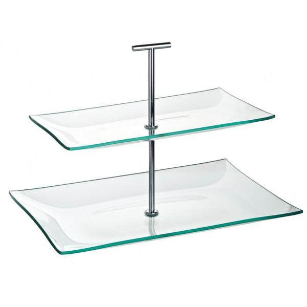 Cake Stand Glass 2 Tier Rectangular 30cm x 16cm
