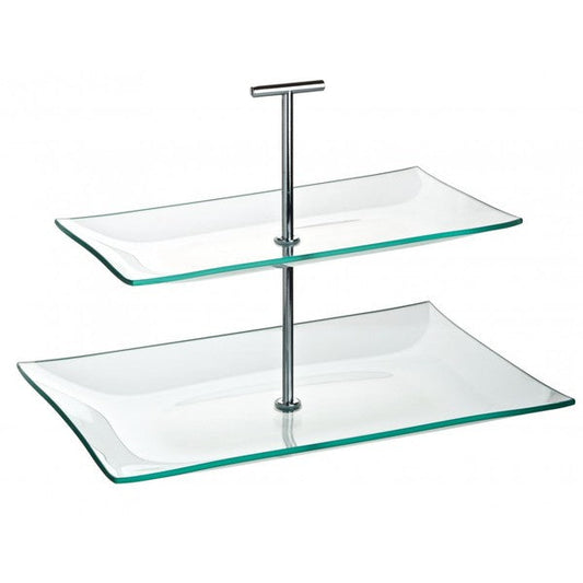 Cake Stand Glass 2 Tier Rectangular 30cm x 16cm