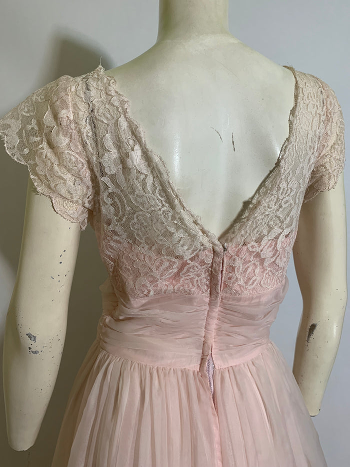 Candy Floss Pink Lace and Chiffon Dress circa 1960s