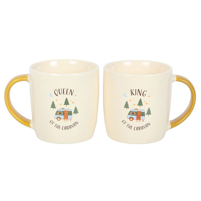 caravan king and queen mugs shown from rear view highlighting coordinated styling
