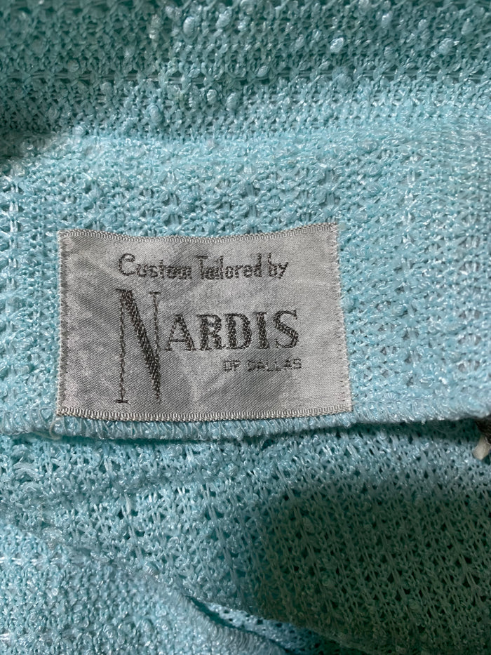Carolina Blue Textured Knit Blouson Bodice Dress circa 1970s