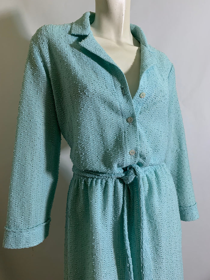 Carolina Blue Textured Knit Blouson Bodice Dress circa 1970s