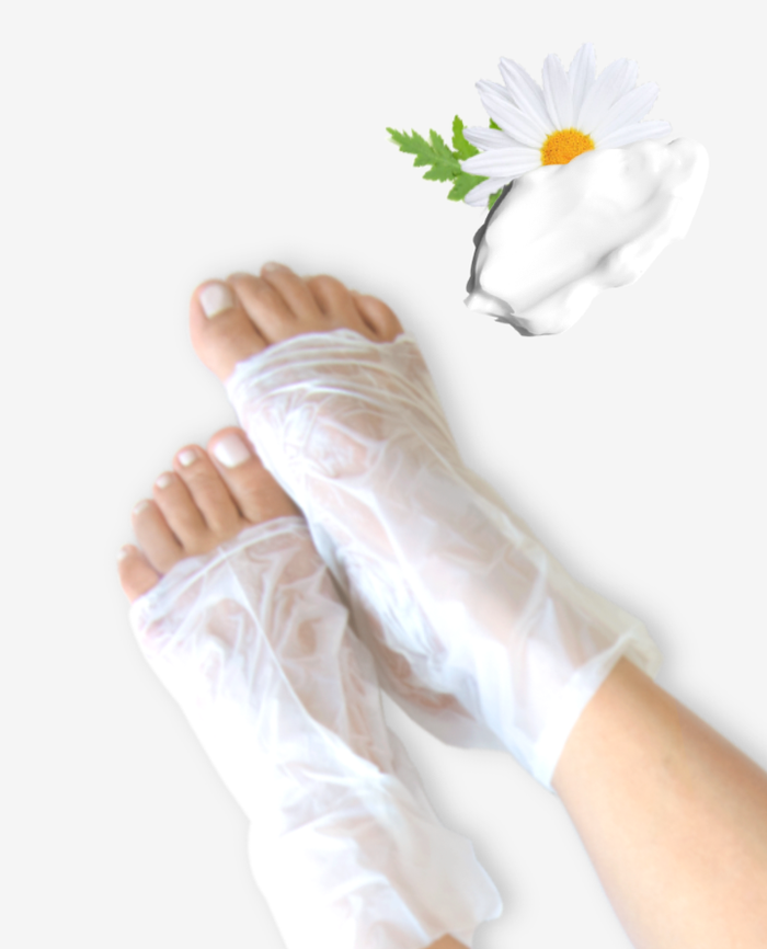person wearing foot shea mask