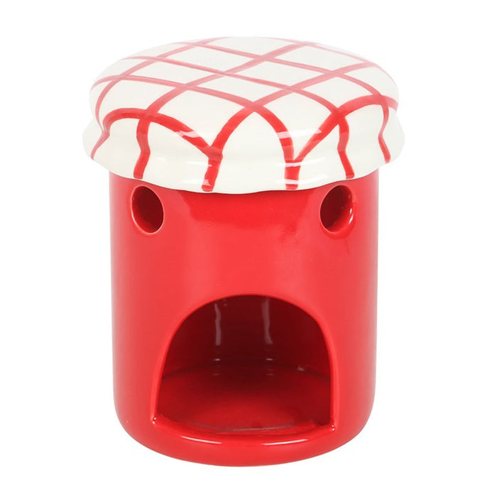 rear view of cherry jam jar ceramic oil burner showing smooth glazed finish