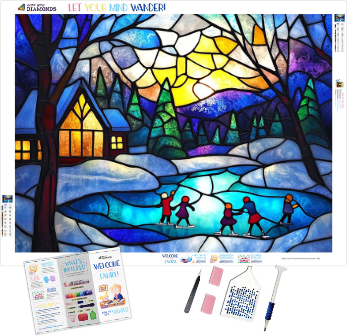 Children Ice Skating Stained Glass