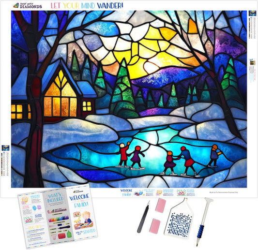 Children Ice Skating Stained Glass