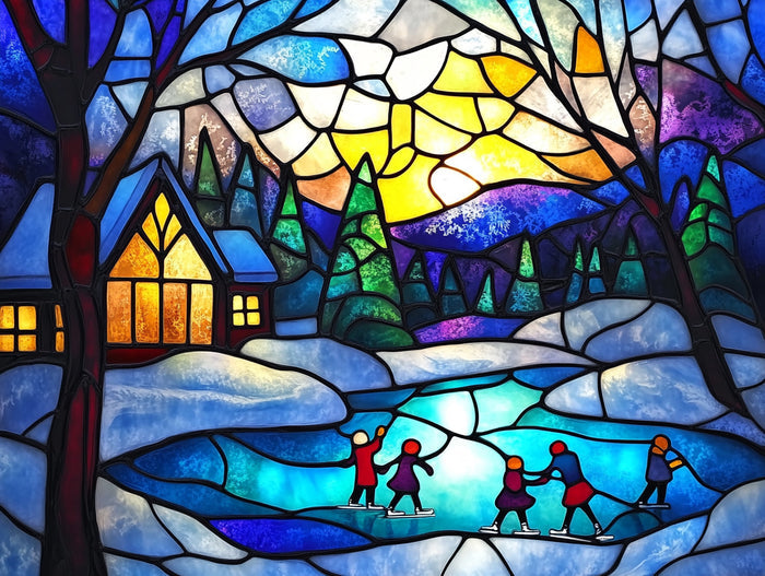 Children Ice Skating Stained Glass
