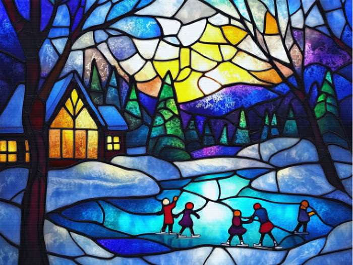 Children Ice Skating Stained Glass
