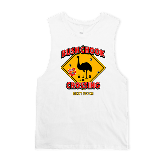 Chook Crossing Muscle Tee White Muscle Bush Chook