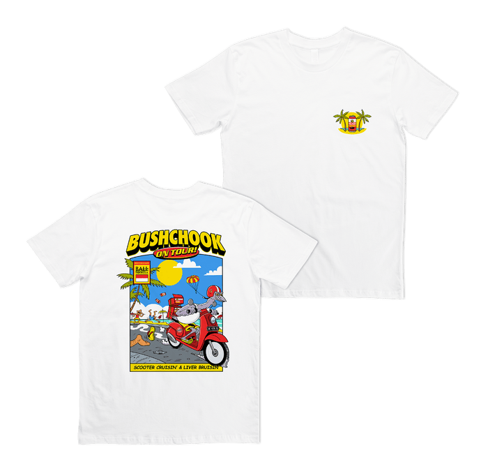 Chooks On Tour: Bali Tee White Bush Chook