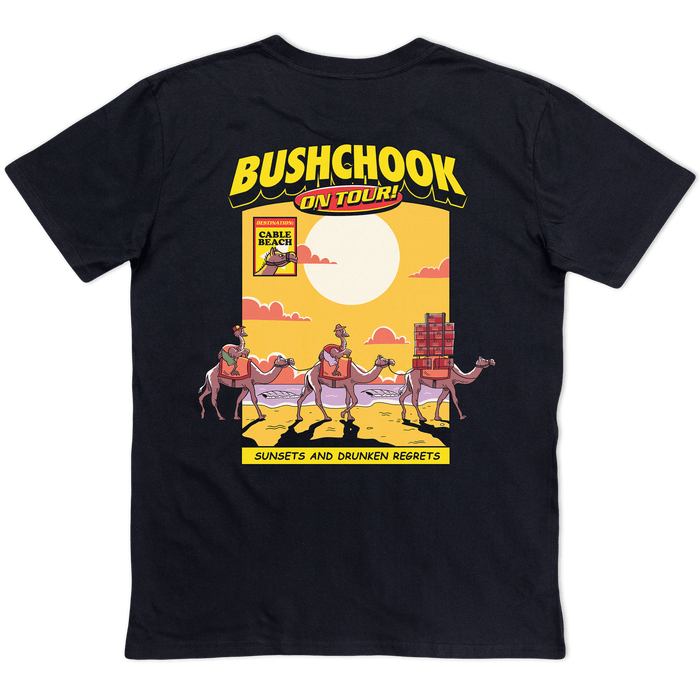 Chooks On Tour: Cable Beach Tee Black Bush Chook