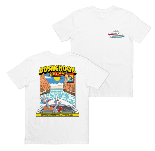 Chooks On Tour: Horizontal Falls Tee White T-Shirt Bush Chook
