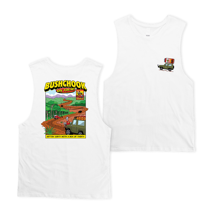 Chooks On Tour: Mundaring Muscle Tee White Muscle Bush Chook