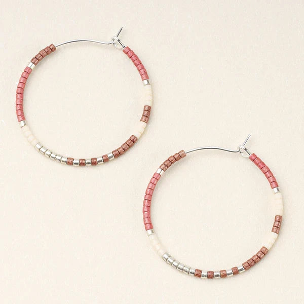 miyuki hoops featuring red and silver beads