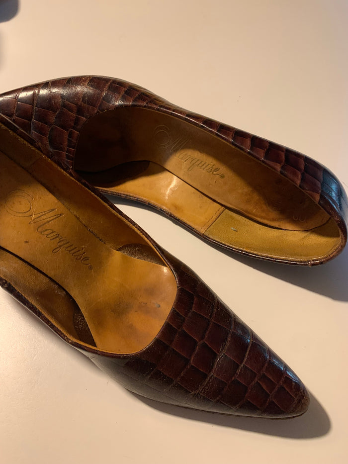 Classic Bark Brown Alligator High Heel Shoes circa 1960s 6N