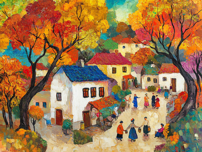 Colorful Painting Of A Quaint Village