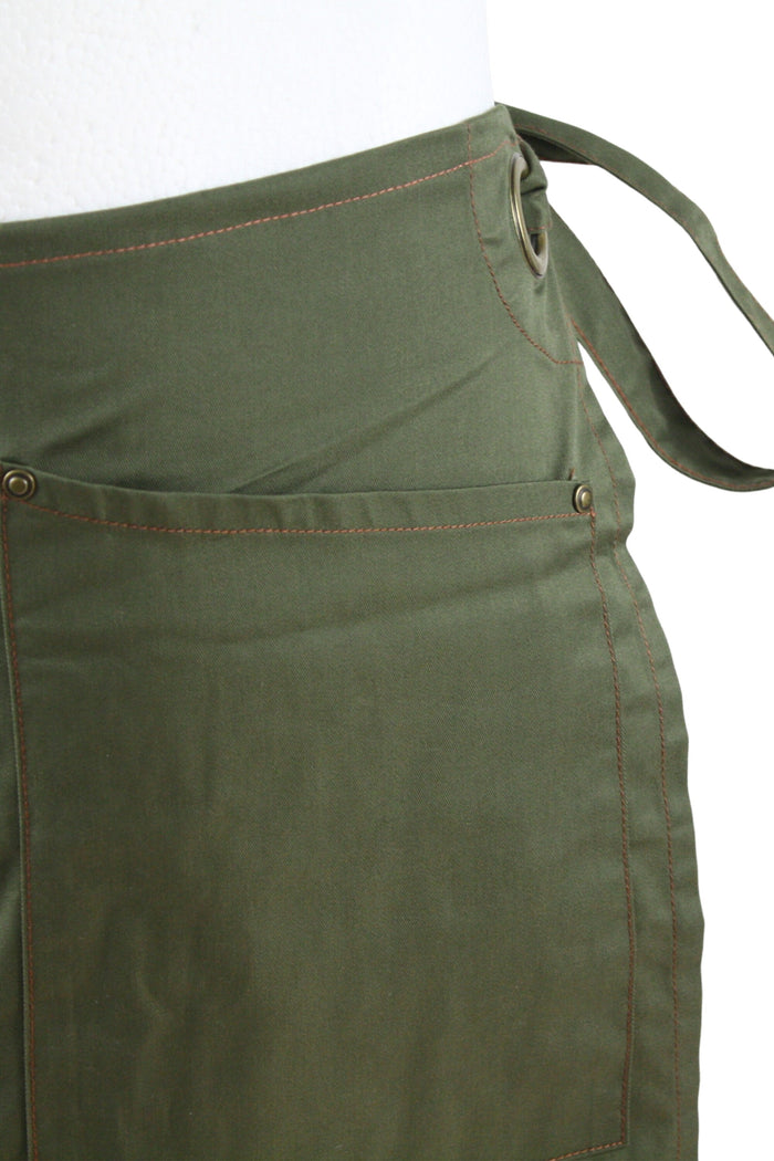Contrast Stitch Waist Apron 2 Pocket Olive/Chestnut