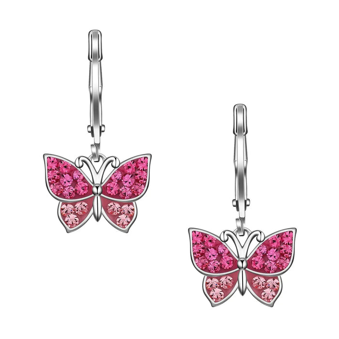 crystal butterfly leverback dangle earrings
