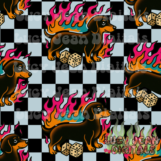 Dachshund Dog Dice checkered Seamless File