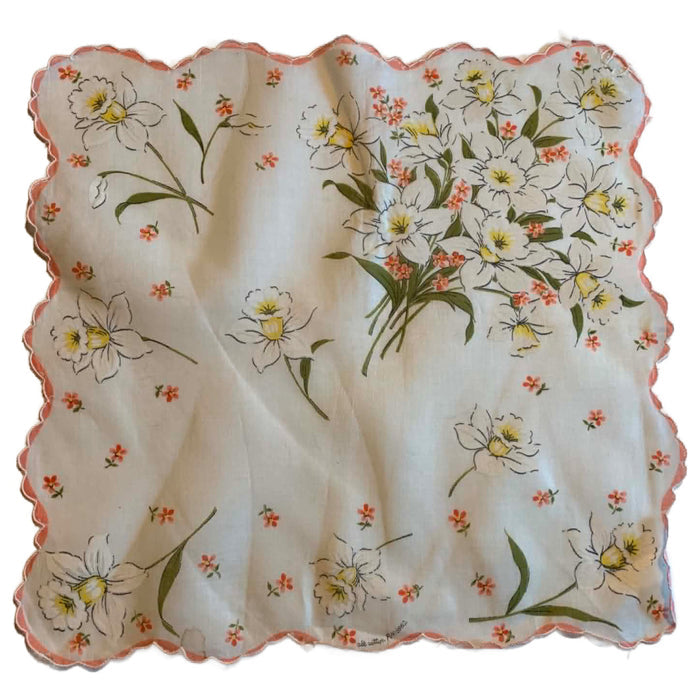 Daffodil Floral Print Handkerchief circa 1950s