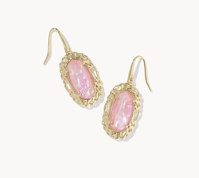 Dani Gold Pink Iridescent MOP Figaro Framed Drop Earrings Kendra Scott