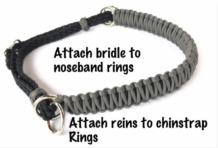 Dark Gray side pull hackamore  bitless attachment “with a whoa”...all sizes