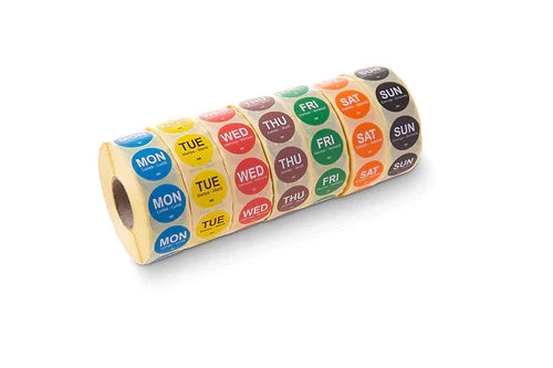 Day Of The Week Labels 20mm Dia Set Of 7  In Clear View Dispenser