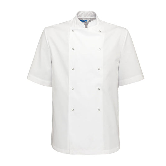 De Berkel Cuisine Chefs Jacket **Short Sleeves** Poly/Cotton Press Stud Buttons
