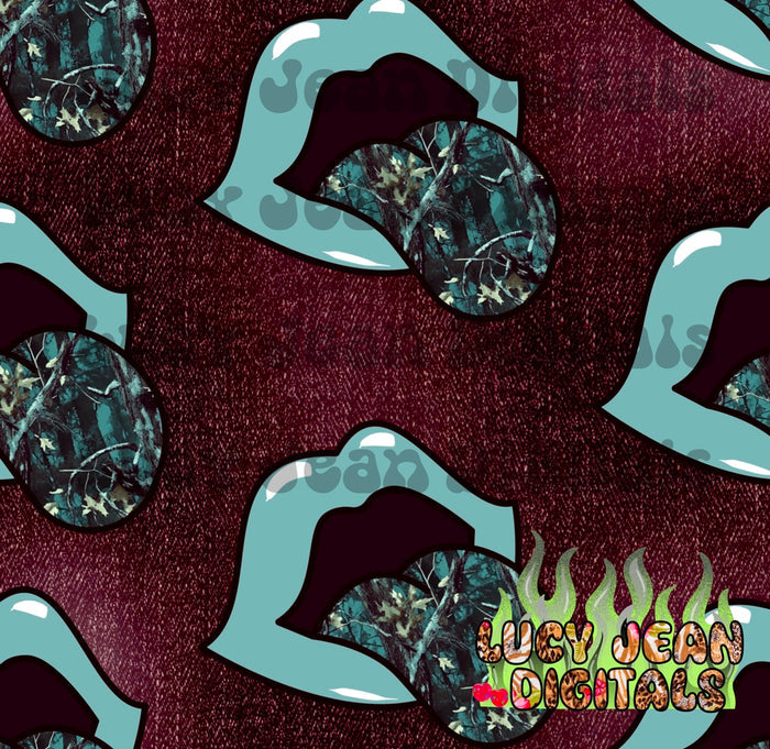 Distressed burgundy denim Camo Lips Seamless File